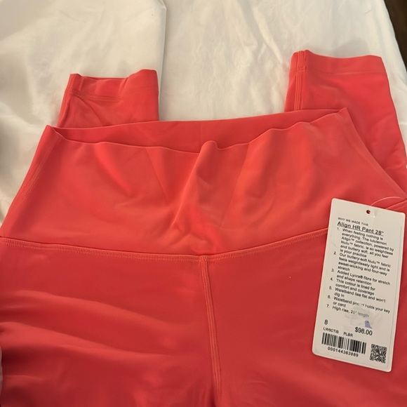 lululemon athletica Pants - Brand new with tags lululemon coral align tights hr pants 28”. Size 8